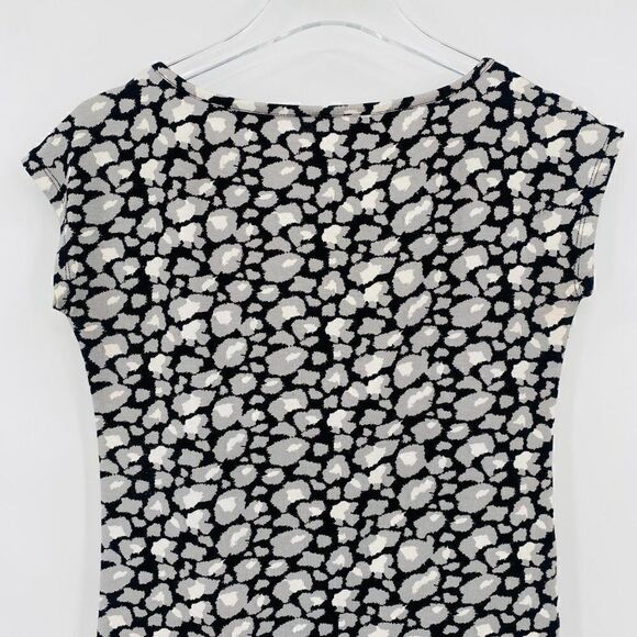 Talbots Size P XSP Black & Gray Printed Boat Neck Short Sleeve Jersey Knit Top - Picture 7 of 9
